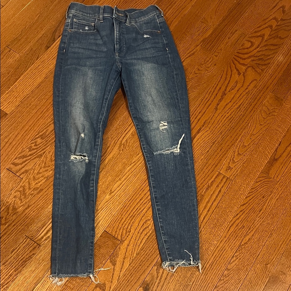 Express Dark Blue Distressed Skinny Jeans